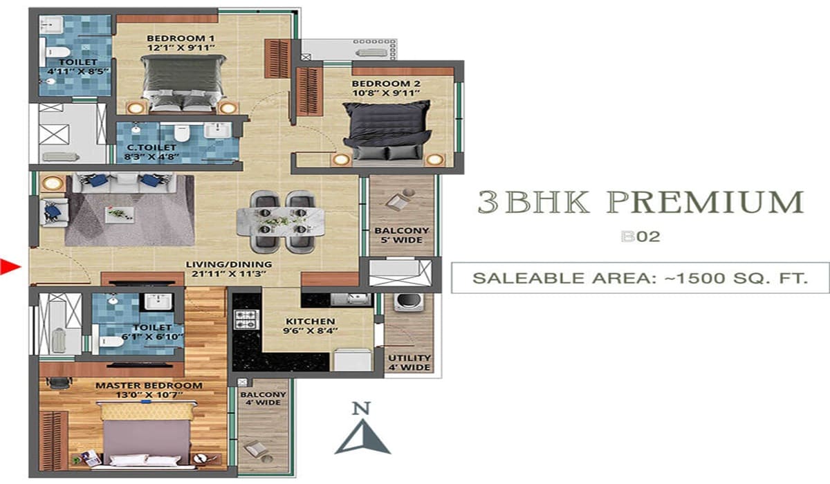 TVS Emerald Isle of Trees 1 BHK Floor Plan